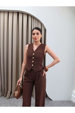 ست بالاتنه و پائین تنه قهوه ای زنانه بافتنی ESRAHELVACI - کد 928384192