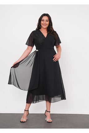 لباس مجلسی سایز بزرگ مشکی زنانه دو سینه Butik Nilyam - کد 898054714