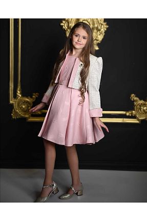 لباس مجلسی و فارغ التحصیلی صورتی بچه گانه یقه مربعی By Feyza Kids Collection - کد 902980283