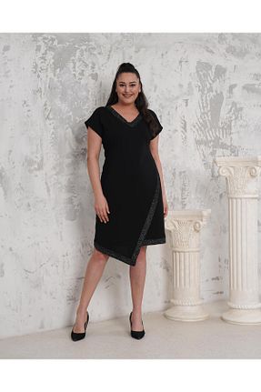 لباس مجلسی سایز بزرگ مشکی زنانه یقه هفت Butik Nilyam - کد 834929561