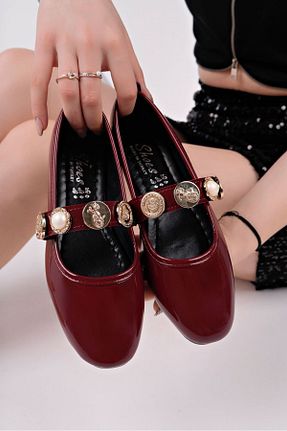 بابت زرشکی زنانه چرم لاکی Bilalim Shoes - کد 928437315
