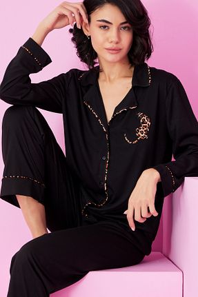 ست لباس راحتی مشکی زنانه پلنگی Siyah İnci - کد 928440624