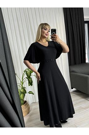 لباس مجلسی سایز بزرگ مشکی زنانه یقه هفت Butik Nilyam - کد 920622180