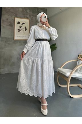 دامن سفید زنانه پنبه پلی استر Modamorfo - کد 928483652