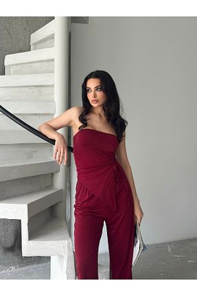 ست بالاتنه و پائین تنه زرشکی زنانه بافت POP STORY - کد 905849268
