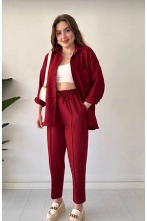 ست بالاتنه و پائین تنه زرشکی زنانه بافتنی ZoeFlower - کد 928499881