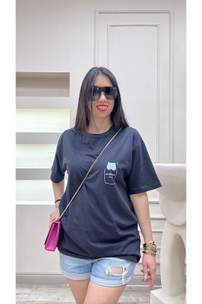 تیشرت طوسی زنانه اورسایز CLAYES - کد 822607977