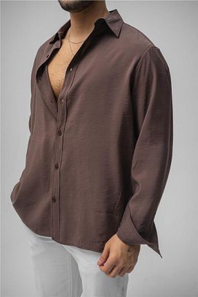 پیراهن قهوه ای مردانه Asimetrik OUTFİT MAN - کد 928525579
