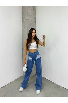 شلوار جین آبی زنانه پاچه پهن Vovikon - کد 856572031