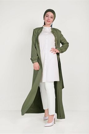 مانتو بلند حجاب خاکی زنانه مخلوط ویسکون Alvina - کد 869226734