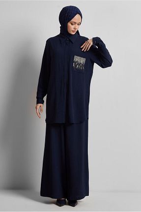 ست بالاتنه و پائین تنه حجاب سرمه ای زنانه رگولار Alvina - کد 928551807