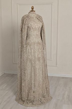 لباس مجلسی حجاب طلائی بچه گانه یقه ایستاده Yonca Moda Evi - کد 928874483
