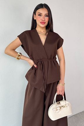 ست بالاتنه و پائین تنه قهوه ای زنانه رگولار Cappmoda - کد 928584602