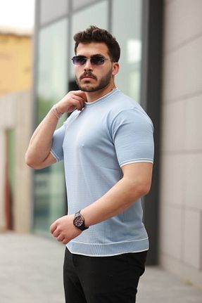 تیشرت آبی مردانه یقه دوچرخه Minharir - کد 928588860