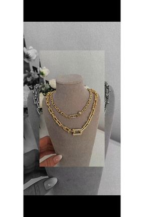 گردنبند استیل ( فولاد ) زرد زنانه رودیوم Vip - کد 928586928