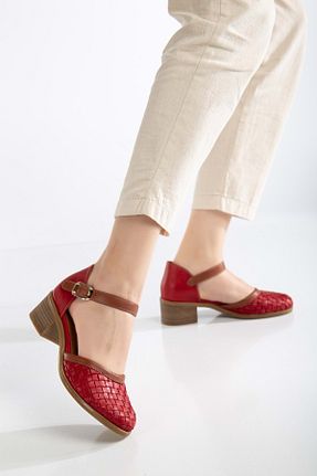 صندل قرمز زنانه پاشنه ضخیم ANALİN SHOES - کد 928614664
