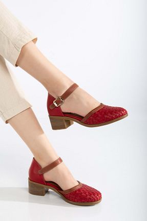 صندل قرمز زنانه پاشنه ضخیم ANALİN SHOES - کد 928614664