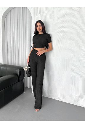 ست بالاتنه و پائین تنه مشکی زنانه بافت BYKUZEYARAS - کد 928633993