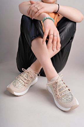 کفش اسنیکر بژ زنانه بند دار homiro - کد 928650103