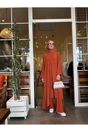 ست بالاتنه و پائین تنه حجاب نارنجی زنانه Relaxed NS Moda - کد 928669783
