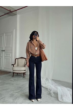 شلوار جین سرمه ای زنانه پاچه اسپانیولی mydukkan.co - کد 928691715