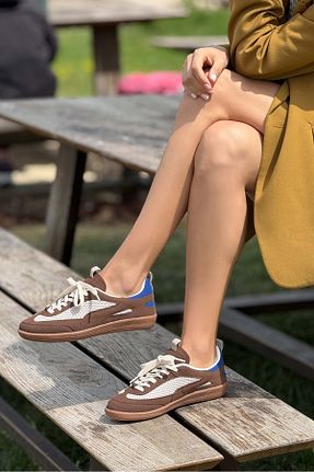 کفش اسنیکر قهوه ای زنانه بند دار NİŞANTAŞI SHOES - کد 928421055