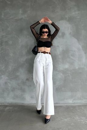 شلوار سفید زنانه کتان Caddebostan Moda - کد 928721863
