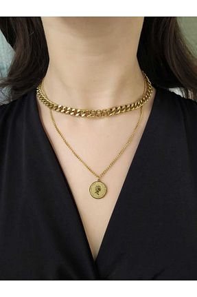 گردنبند استیل ( فولاد ) طلائی زنانه استیل ضد زنگ EsEsin - کد 928751775