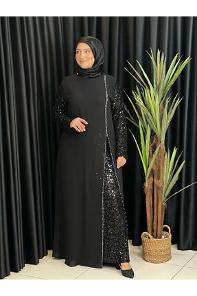 لباس مجلسی سایز بزرگ مشکی زنانه یقه دوچرخه Butik büyük beden - کد 928797908