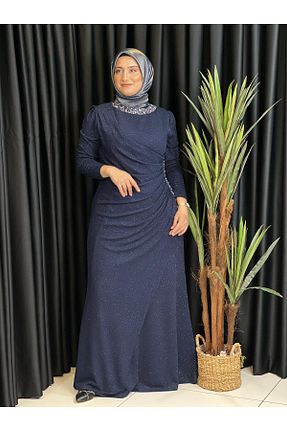 لباس مجلسی حجاب سرمه ای زنانه یقه دوچرخه Butik büyük beden - کد 928800994