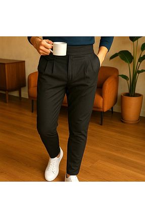 شلوار پارچه ای مشکی مردانه کمر دار town walker - کد 865088594