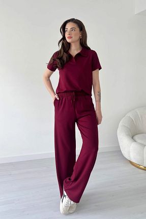 ست بالاتنه و پائین تنه زرشکی زنانه بافتنی TrendyFashion - کد 928836208