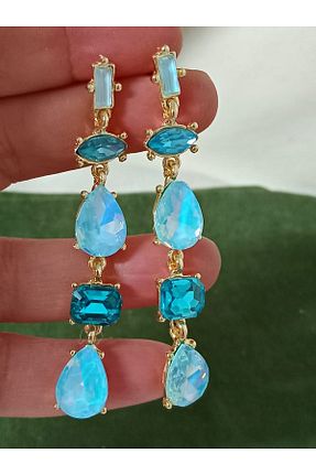 گوشواره جواهر آبی روکش طلا mos&more - کد 928842553