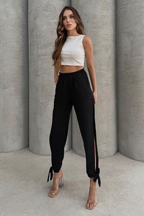 شلوار مشکی زنانه Keten Görünümlü Lesa Wear - کد 898280251