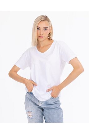 تیشرت سفید زنانه یقه هفت SEÇİL - کد 691060748