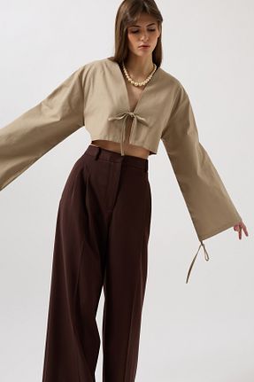 بلوز قهوه ای زنانه ساده Black Fashion - کد 929132772