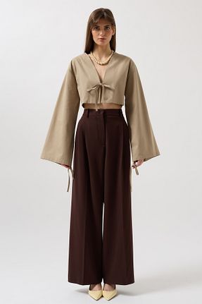 بلوز قهوه ای زنانه ساده Black Fashion - کد 929132772