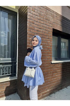 کافتان و کیمونو حجاب آبی زنانه پنبه ای MANİBRU - کد 737327462