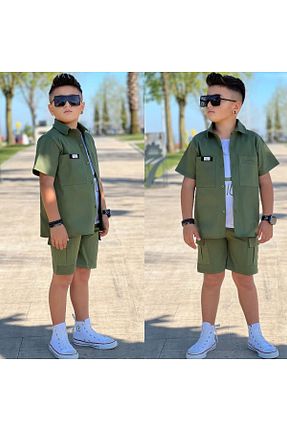ست بالاتنه و پائین تنه خاکی بچه گانه بافتنی PeluşÇocuk - کد 929179497