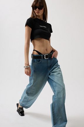شلوار جین آبی زنانه پاچه گشاد Black Fashion - کد 929179810