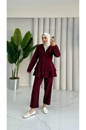 ست بالاتنه و پائین تنه حجاب زرشکی زنانه رگولار Wual giyim - کد 928963033