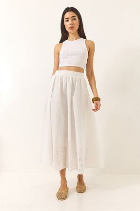 دامن سفید زنانه کمر کش دار Bianco Lucci - کد 928966705