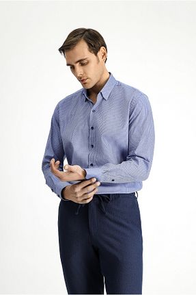 پیراهن آبی مردانه اسلیم فیت Kiğılı - کد 917788437