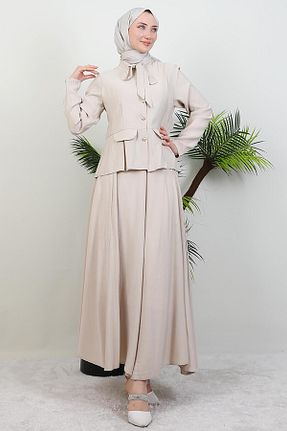 ست بالاتنه و پائین تنه حجاب بژ زنانه رگولار giz astore - کد 929025558