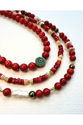گردنبند جواهر قرمز زنانه مروارید L´Atelier des Perles - کد 929044070