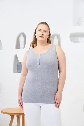 تیشرت سایز بزرگ طوسی زنانه تکی Rmg - کد 929045791