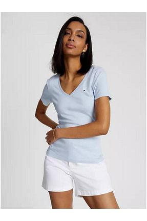 تیشرت آبی زنانه یقه هفت Tommy Hilfiger - کد 884114390