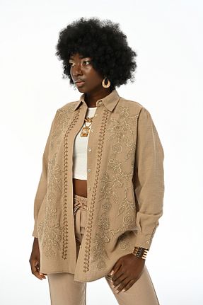 پیراهن بژ زنانه اورسایز Orfeo Negro - کد 929050095