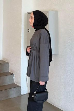 سوئیشرت حجاب طوسی زنانه پنبه پلی استر lamelif - کد 929050801