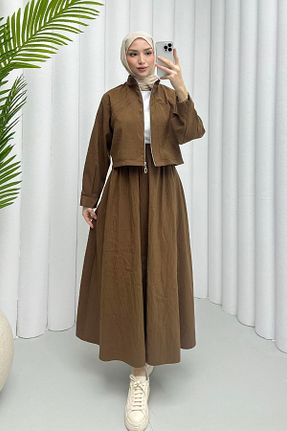 ست بالاتنه و پائین تنه قهوه ای زنانه بافتنی Modaensarbutik - کد 929223581